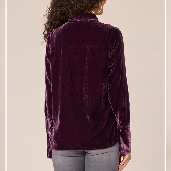 Democracy Long French Cuff Sleeve Button Down Velvet Petite Woven Shirt - Picture 2 of 5